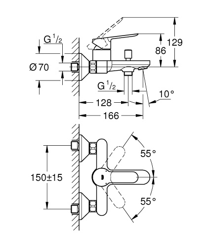 GROHE Смеситель для ванны BauEdge настенный