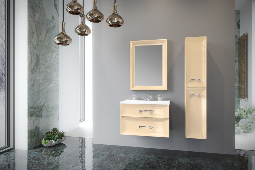 Marka One Подвесная тумба с раковиной Delice 75П с двумя встроенными ящиками, Vanilla