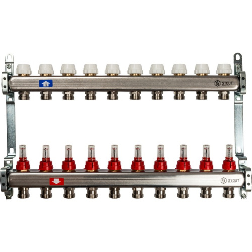 STOUT Коллектор с расходомерами 10 выходов, нержавеющая сталь