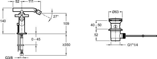 JACOB DELAFON  Смеситель для биде PURIST (1 отверстие)