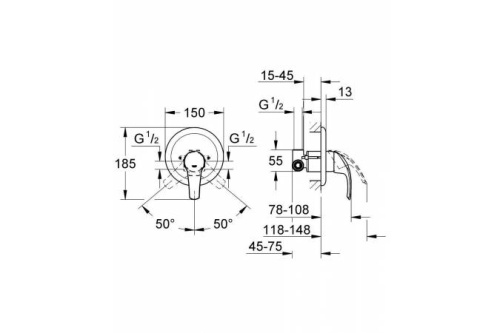 GROHE Смеситель для душа Eurosmart (внешняя и встраиваемая части)