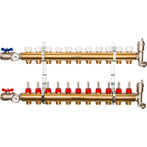 STOUT Коллектор в сборе с расходомерами 11 выходов, латунь
