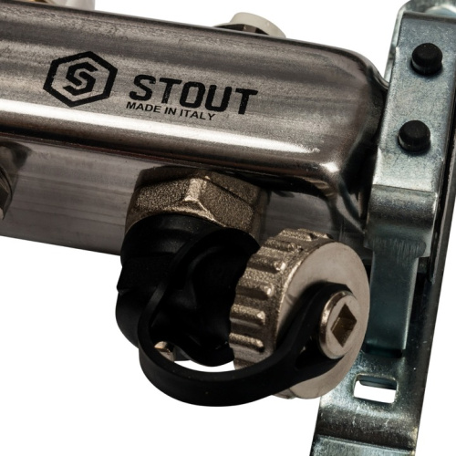 STOUT Коллектор с расходомерами, выпускным клапаном и сливом 4 выхода, нержавеющая сталь