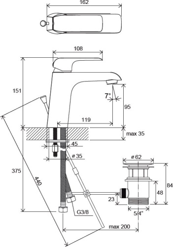 RAVAK Смеситель для умывальника FL 013.00 с донным клапаном