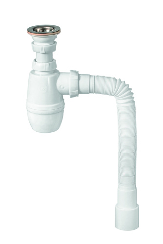 WIRQUIN Сифон «МИНОР» с нержавеющей чашкой, с отводом и с гофротрубой (L800 мм)