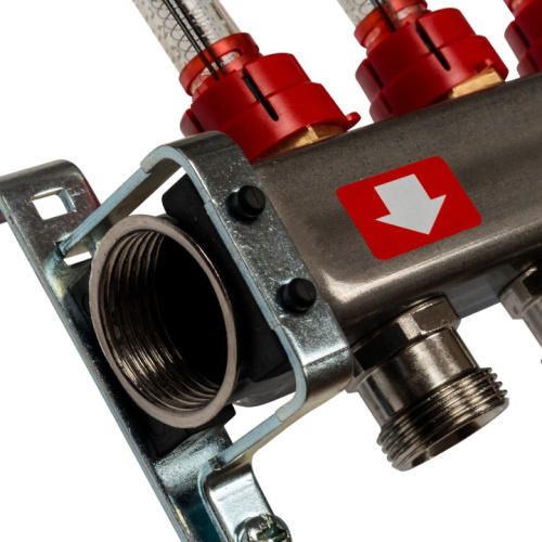 STOUT Коллектор с расходомерами, выпускным клапаном и сливом 4 выхода, нержавеющая сталь