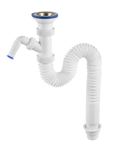 VIRPLAST Гофросифон "Элит" 1 1/2х40/50 с отводм под стиральную машину и нержавеющей чашкой  д.70, 900 мм