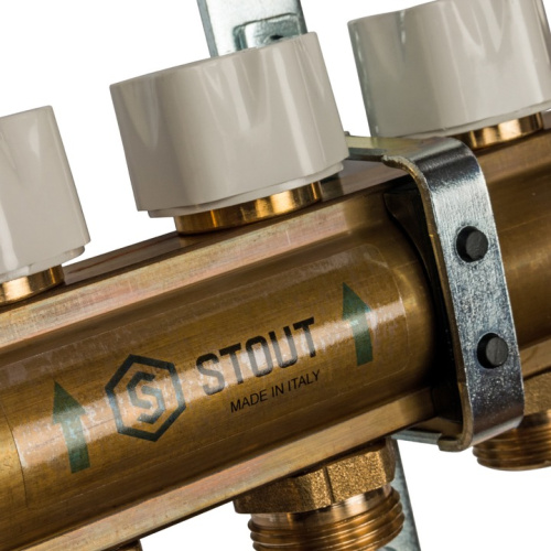 STOUT Коллектор в сборе с расходомерами 4 выхода, латунь