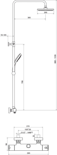 RAVAK Душевая стойка с термостатическим смесителем и ручным душем ТЕ091.00