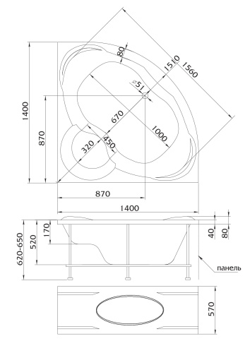 Marka One Ванна "Trapani" 140x140