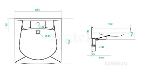 SANTEK Раковина Пилот, 50 см