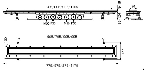 WIRQUIN Трап для душевых "Венеция Эксперт" L= 900мм 