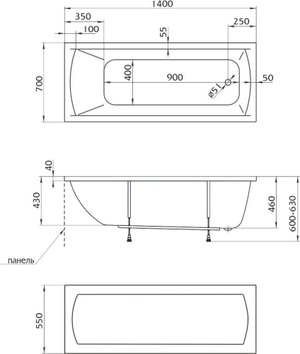 Marka One Ванна "Modern" 140*70 см