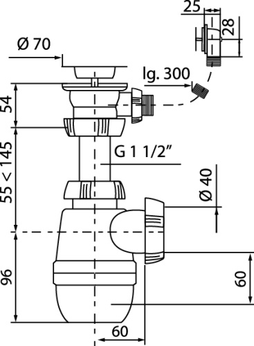 WIRQUIN Сифон "МИНОР" 1 1/2"х40 с нержавеющей чашкой 70мм и переливом 