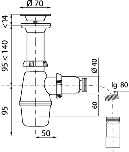 WIRQUIN Сифон "TOUR EIFFEL" 1 1/2"х40 с нержавеющей чашкой 70мм и г/т 40x50