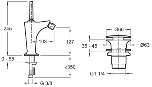 JACOB DELAFON  Смеситель для биде MARGAUX однорычажный, эко-режим