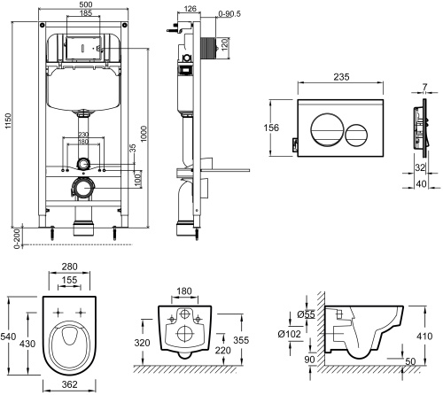 JACOB DELAFON  Комплект унитаз c инсталляцией ODEON RIVE GAUCHE (сиденье, клавиша)