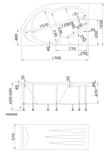 1Marka Ванна "Diana" 170x105 R