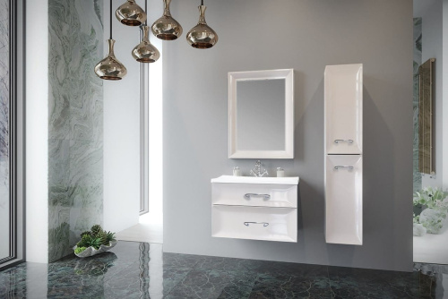 Marka One Подвесная тумба с раковиной Delice 75П с двумя встроенными ящиками, White