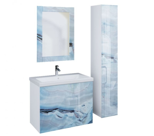 Marka One Пенал Lacio 30П с двумя дверками и одним встроенным ящиком, Blue marble L