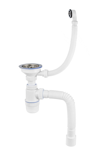 VIRPLAST Сифон "Элит" 3 1/2"х40 с нержавеющей чашкой 112мм,круглым переливом и гибкой трубой 800мм