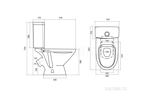 SANTEK Унитаз-компакт Лига с диагональным выпуском, дюропластовое сиденье