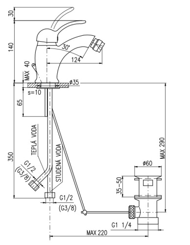RAV SLEZAK Смеситель для биде LABE с донным клапаном, золотой