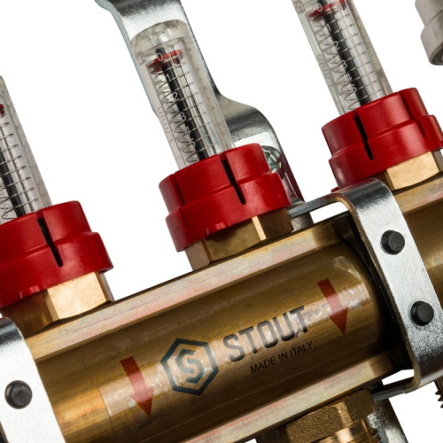 STOUT Коллектор в сборе с расходомерами 4 выхода, латунь