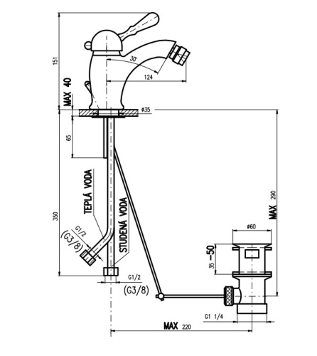 RAV SLEZAK Смеситель для биде LABE с донным клапаном, бронзовый