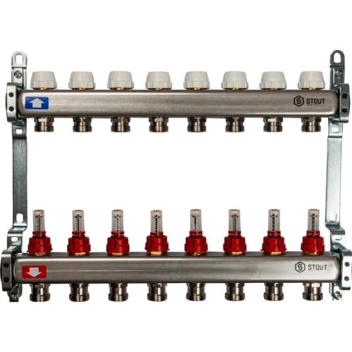 STOUT Коллектор с расходомерами 8 выходов, нержавеющая сталь