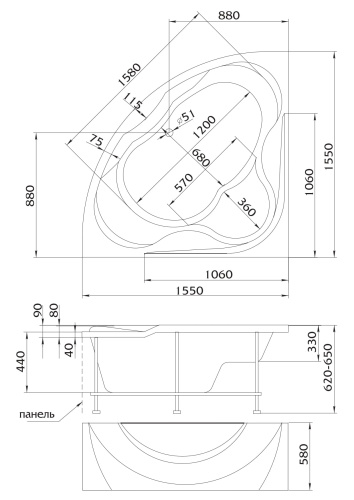 1Marka Ванна "Luxe" 155x155