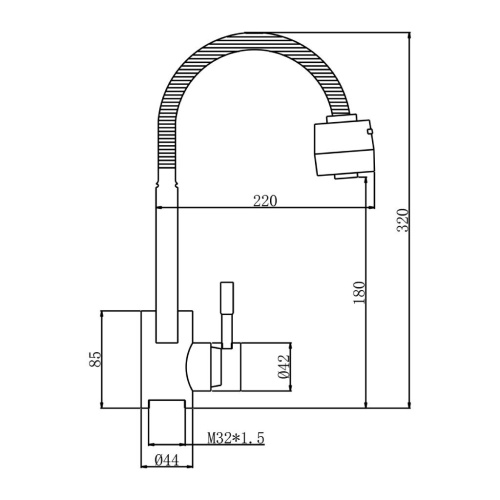 Антей Смеситель для кухни Булат шаровой с черным гибким изливом и лейкой (нержавеющая сталь)
