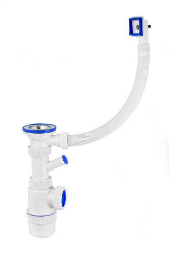 VIRPLAST Сифон "Элит" с нержавеющей чашкой, переливом и отводом для стиральной машины