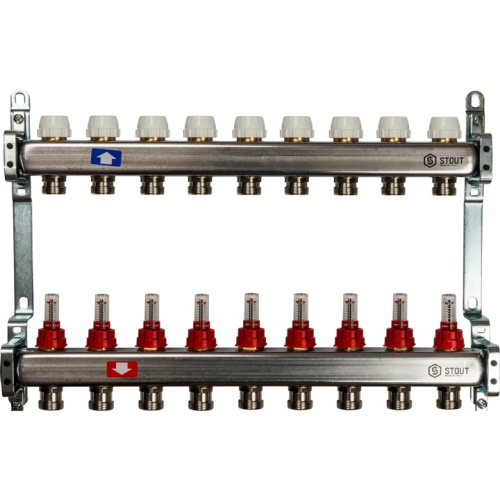 STOUT Коллектор с расходомерами 9 выходов, нержавеющая сталь