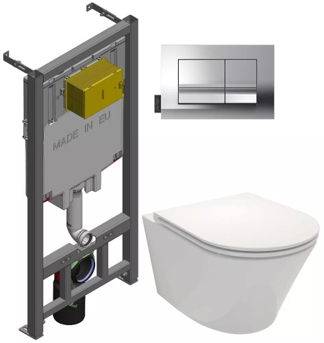 JACOB DELAFON  Комплект RODIN+ (подвесной унитаз, инсталляция, клавиша хром, сиденьем микролифт)