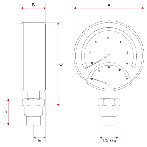 ITAP Термоманометр радиальный 1/2" (боковое подключение)