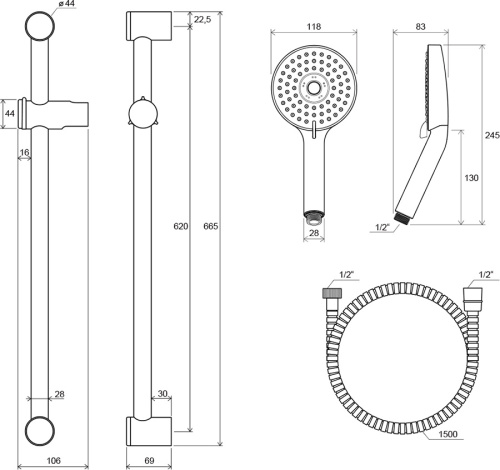 RAVAK Душевой гарнитур (шланг, лейка, держатель) 922.00