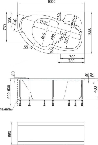 Marka One Ванна "Aura" 160x105 R