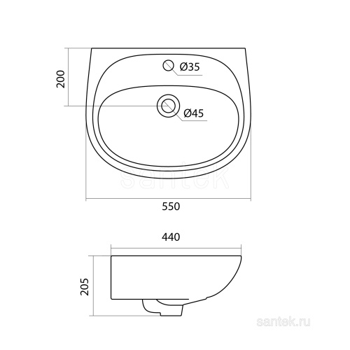 SANTEK Раковина Анимо, 55 см