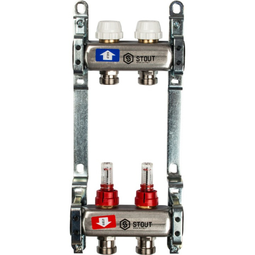 STOUT Коллектор с расходомерами 2 выхода, нержавеющая сталь