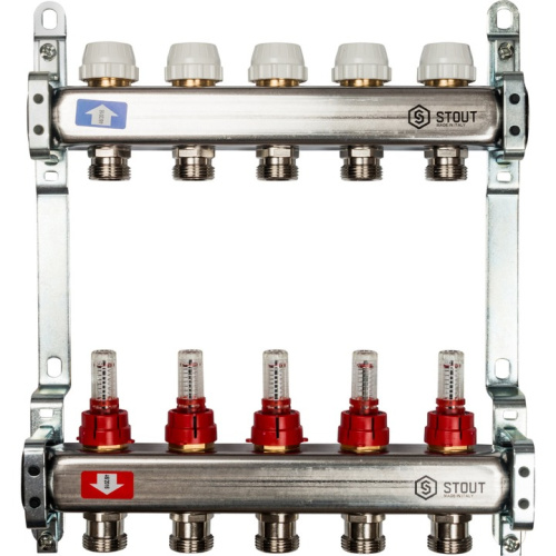 STOUT Коллектор с расходомерами 5 выходов, нержавеющая сталь