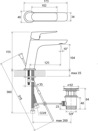RAVAK Смеситель для умывальника CLASSIC с донным клапаном