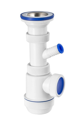 VIRPLAST Сифон "МИНИ Элит" с нержавеющей чашкой и отводом для стиральной машины