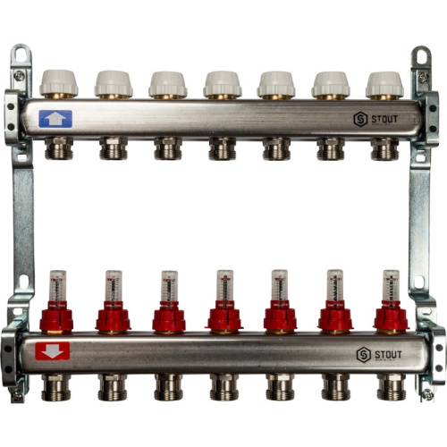 STOUT Коллектор с расходомерами 7 выходов, нержавеющая сталь