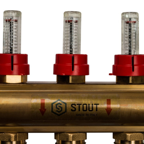STOUT Коллектор в сборе с расходомерами 5 выходов, латунь