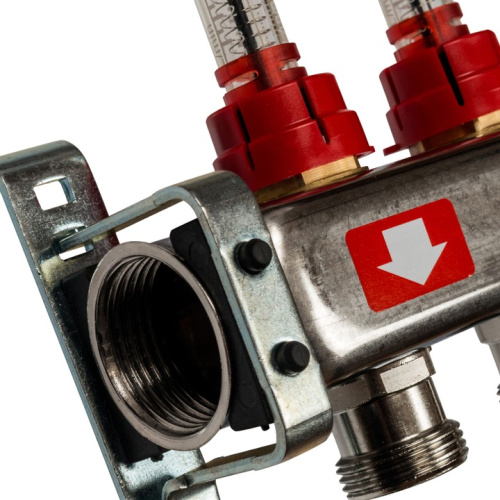 STOUT Коллектор с расходомерами, выпускным клапаном и сливом 8 выходов, нержавеющая сталь