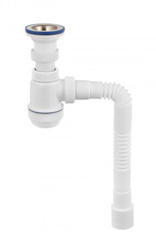 VIRPLAST Сифон "МИНИ Элит" с нержавеющей чашкой и с гибкой трубой (от 230 до 800 мм)