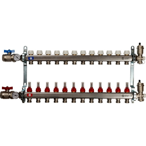 STOUT Коллектор в сборе с расходомерами 12 выходов, нержавеющая сталь