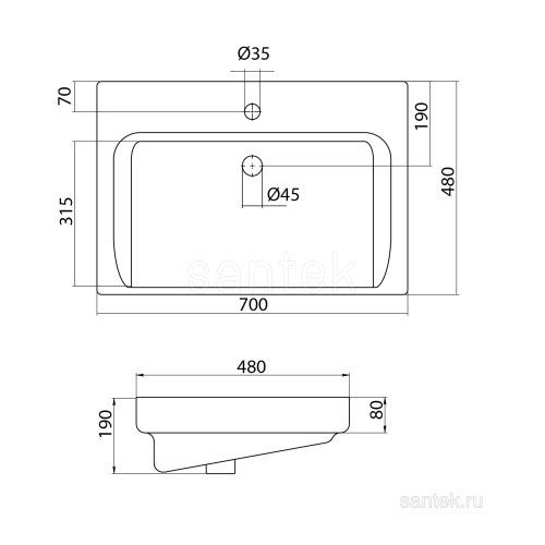 SANTEK Раковина Тигода, 70 см