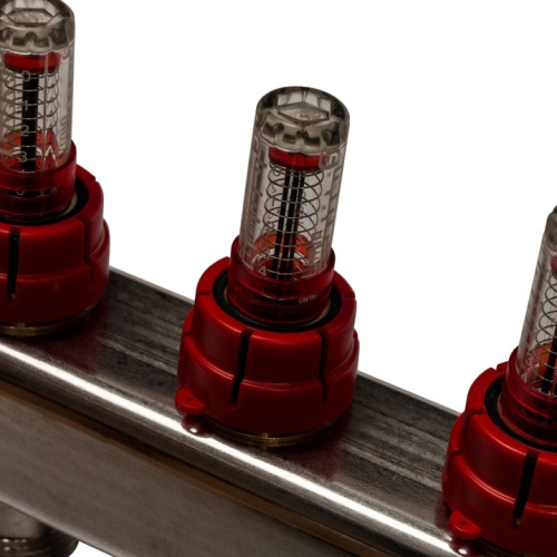 STOUT Коллектор с расходомерами, выпускным клапаном и сливом 8 выходов, нержавеющая сталь